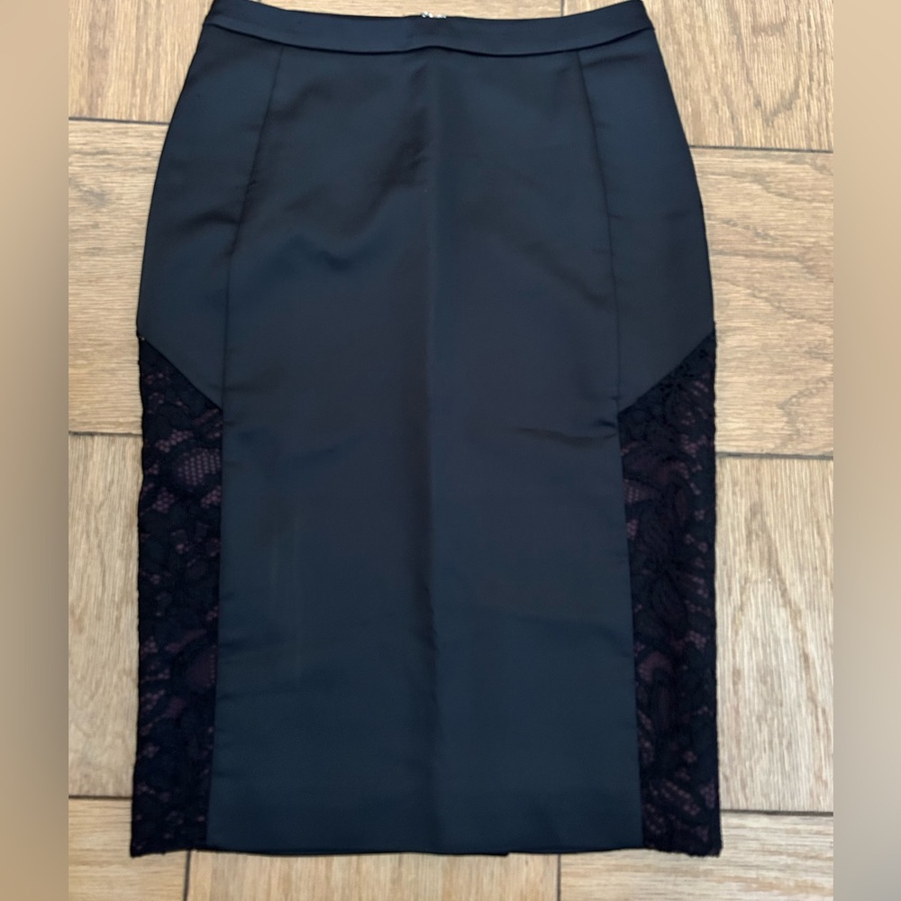 Just Cavalli Satin Black Lace detail Pencil midi skirt size xs
